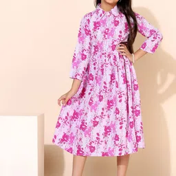 YK Floral Print Crepe Shirt Midi Dress-34