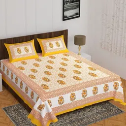 UNIBLISS Yellow & White Floral Cotton 144 TC Double Queen Bedsheet Set-2.15mx2.35m-image-96