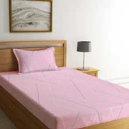 Myntra Elegant Homes Pink & Blue Printed 300 TC Single Bedsheet Set 2.20 m x 1.50 m-picture-1