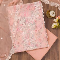 Koskii Floral Printed Organza Unstitched Dress Material-image-13