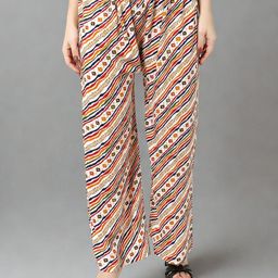 Mytrendzs Women White & Multicolor Striped Ethnic Printed Rayon Palazzo-image-15