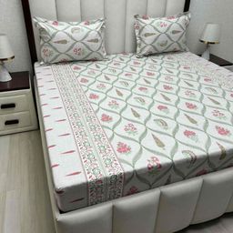 Pure Decor Green & Grey Floral Pure Cotton 400 TC Queen Bedsheet 2.28 m x 2.54 m-image-38
