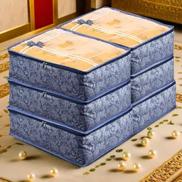 Aura Navy Blue & White 6 Pieces Floral Printed Reusable Drawer Organisers-28