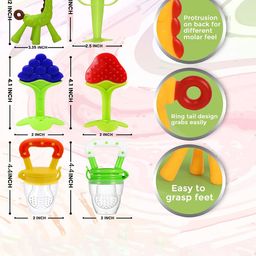 Kritiu 6-Pcs Green & Yellow Fruit Shape BabyTeether & FoodPacifier image 2