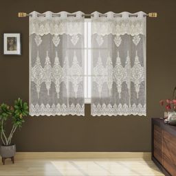 BIGGER FISH Cream-Coloured Set of 2 Floral Sheer Window Curtain image 1