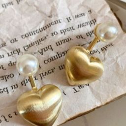 SUBHAGALANKAR Korean Gold-Plated Pearls Studded Heart Shaped Drop Earrings-48