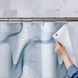 ArtzFolio White & Blue Printed Waterproof Shower Curtain-4