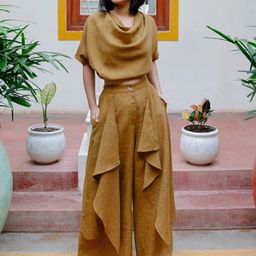 MERSIN Cowl Neck Linen Top With Drape Palazzos-picture-12