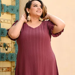 PrettyPlus by Desinoor.com Plus Size Copper Colour Fully Stretchable Dress image 3