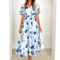 all about you Women Floral Print Fit & Flare Midi Dress-image-23