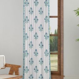 Fabindia Blue & White Floral Room Darkening Long Door Curtain-image-34