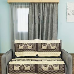 Kuber Industries Cream-Coloured & Brown Cotton 4 Piece Sofa Cover-39