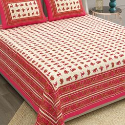 The Craft Monk Beige & Pink King Bedsheet with 2 Pillow Covers-image-76
