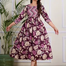 Twirl Tales Women Cotton Floral Printed Fit & Flare Midi Dress-picture-10