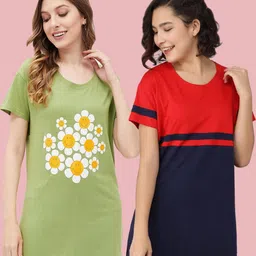 Christy World Women Pack of 2 Floral Printed Applique T-shirt-picture-48