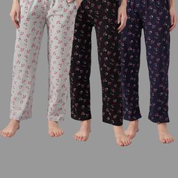 Women Pack Of 3 Printed Cotton Pyjama/Lounge Pants with Side Pockets-image-2