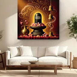 999Store Brown & Gold Toned Shivlinga Printed Canvas Wall Art-picture-6