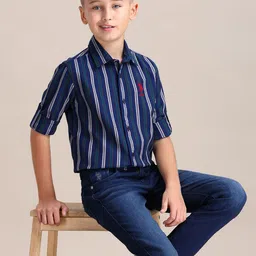 U.S. Polo Assn. Kids Boys Vertical Striped Pure Cotton Casual Shirt-picture-23