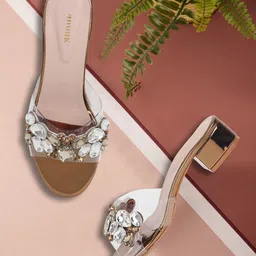 Anouk Embellished Party Block Sandals with Buckles-13