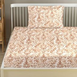 Trance Home Linen Brown Floral 180 TC Cotton Single Bedsheet Set 1.52m x 2.54m-49