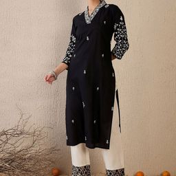 Indo Era Women Floral Embroidered Thread Work Kurta-image-20