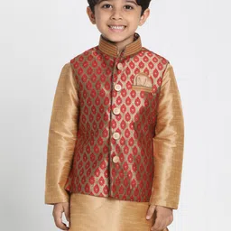 JBN Creation Boys Slim Fit Banarasi Woven Nehru Jacket-picture-35
