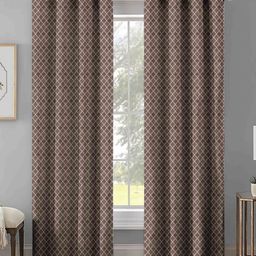 Aura Coffee Brown 2 Pieces Geometric Printed Jacquard Room Darkening Long Door Curtain-17