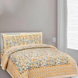 Bombay Spreads Yellow & Grey Floral Cotton 180 TC King Bedsheet Set 2.74 m X 2.20 m-image-93