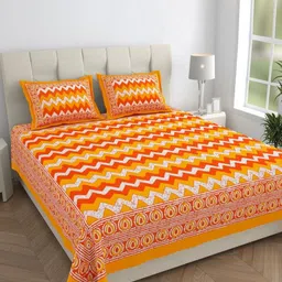 HOMELINE Orange & Yellow Printed Cotton 144 TC King Bedsheet Set 2.286 m x 2.621m-image-39