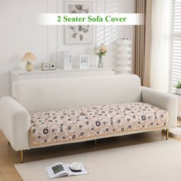 HOKIPO Peach & Navy Blue Printed 2-Seater Quilted Sofa Cover-image-19