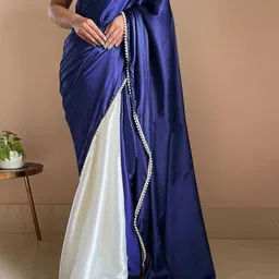JULEE Embroidered Colour Blocked Satin Saree-50