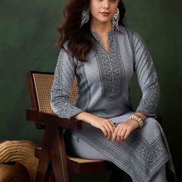 Sangria Floral Woven Design Kurta With Trousers-47