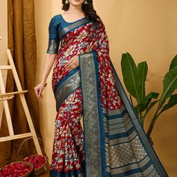 HERE&NOW Floral Zari Silk Cotton Banarasi Saree-image-69
