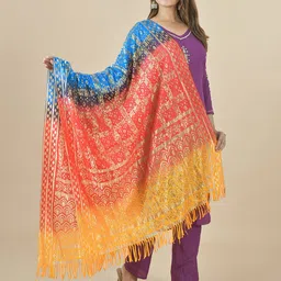 LA FEMINAE Woven Design Block Print Dupatta image 3