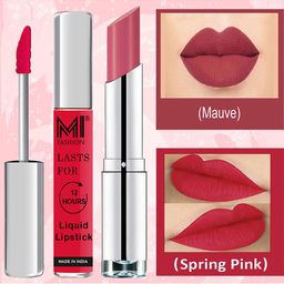 MI FASHION Set Of 2 Lip Luxe 12Hrs Matte Liquid Lipsticks - Spring Pink 15, Mauve 22-33