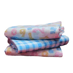 Trance Home Linen 
Numeric & Checks Large Size Set of 3 Cotton Baby Swaddle Wrap-1