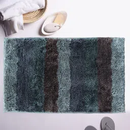 LUXEHOME INTERNATIONAL Unisex Green & Brown Striped Microfibre 1850 GSM Bath Rug-1