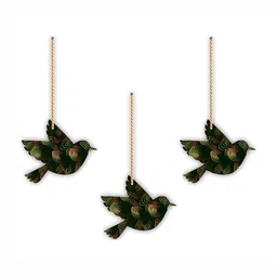 CVANU Green & Black Birds Wooden Wall Hanging-picture-47