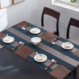 UniKart Blue & Grey 5 Pieces Geometric Rectangle Table Placemats & Runner-28