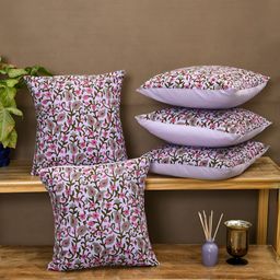 TARAN LIVING Purple & Pink 5 Pcs Floral Square Cushion Covers-image-31