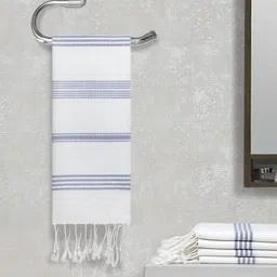 Arrabi Set Of 5 Blue & White Striped Hand-Woven 210 GSM Cotton Hand Towels-10