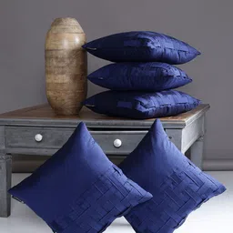 ROMEE Navy Blue Set of 5 Solid Square Cushion Covers-18