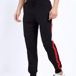 Maniac Men's Red Striped Black Cotton Joggers-20