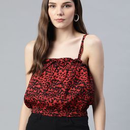 VARUSHKA Women Red & Black Leopard Print Blouson Crop Top-image-64