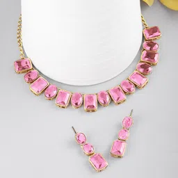 Peora Pink Gold-Plated Crystal Jewellery Set-image-36