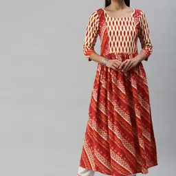 SheWill Women Orange & Beige Printed Indie Prints Anarkali Kurta-image-50