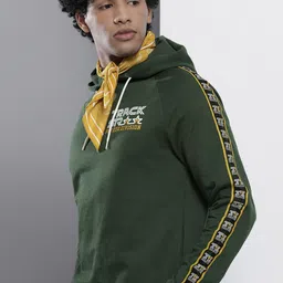 The Indian Garage Co Men Olive Green Hooded Sweatshirt-image-36