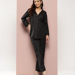 Qurvii Women Embellished Top & Trousers Co-Ords Set-image-42