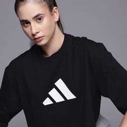ADIDAS Women Brand Logo Printed Drop-Shoulder Sleeves Pure Cotton Boxy T-shirt-image-60