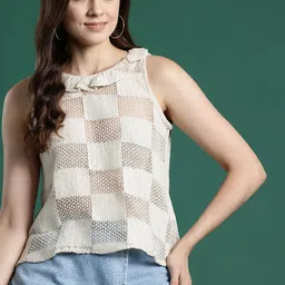 DressBerry Open Knit Ruffles Semi-Sheer Top-49